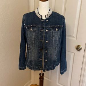 Price Drop! Chico’s denim jacket with bead embellishments, size 1